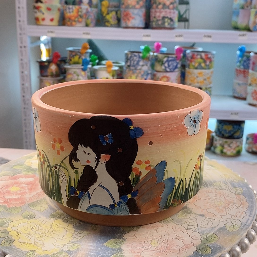 紫砂花盆红陶手绘花盆