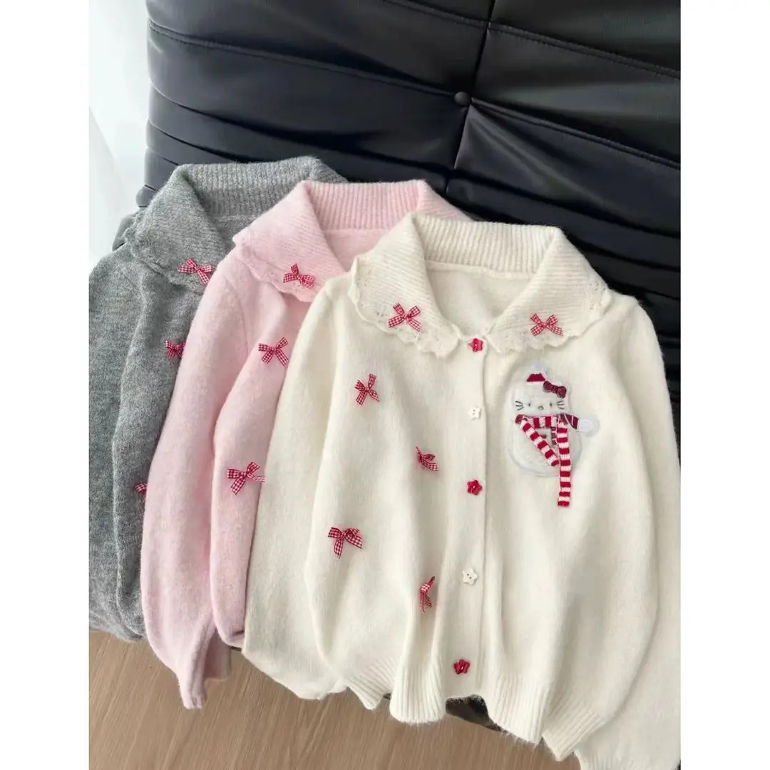 2025秋冬新款软糯可爱少女百搭撞色针织外套女宽松显瘦毛衣