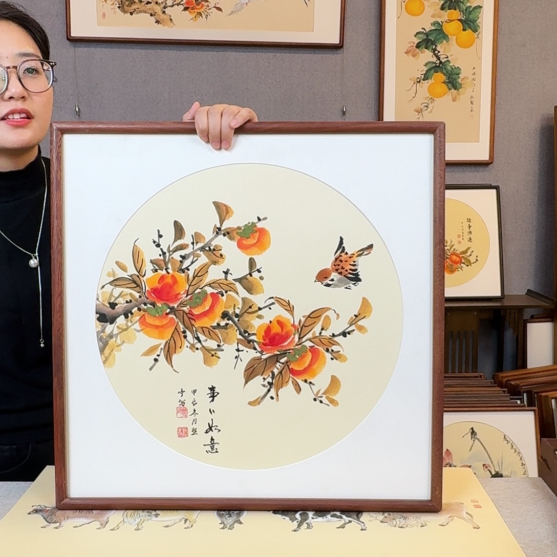 版画纯手绘，纯手写带框尺寸：53×53厘米