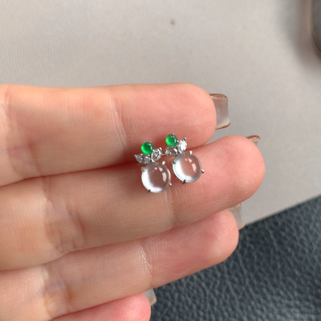 翡翠耳饰18K金镶嵌天然翡翠
