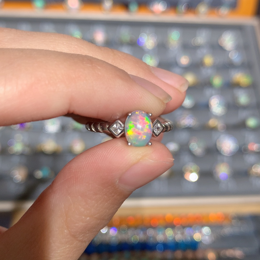 银S925镶嵌欧泊欧泊戒指y