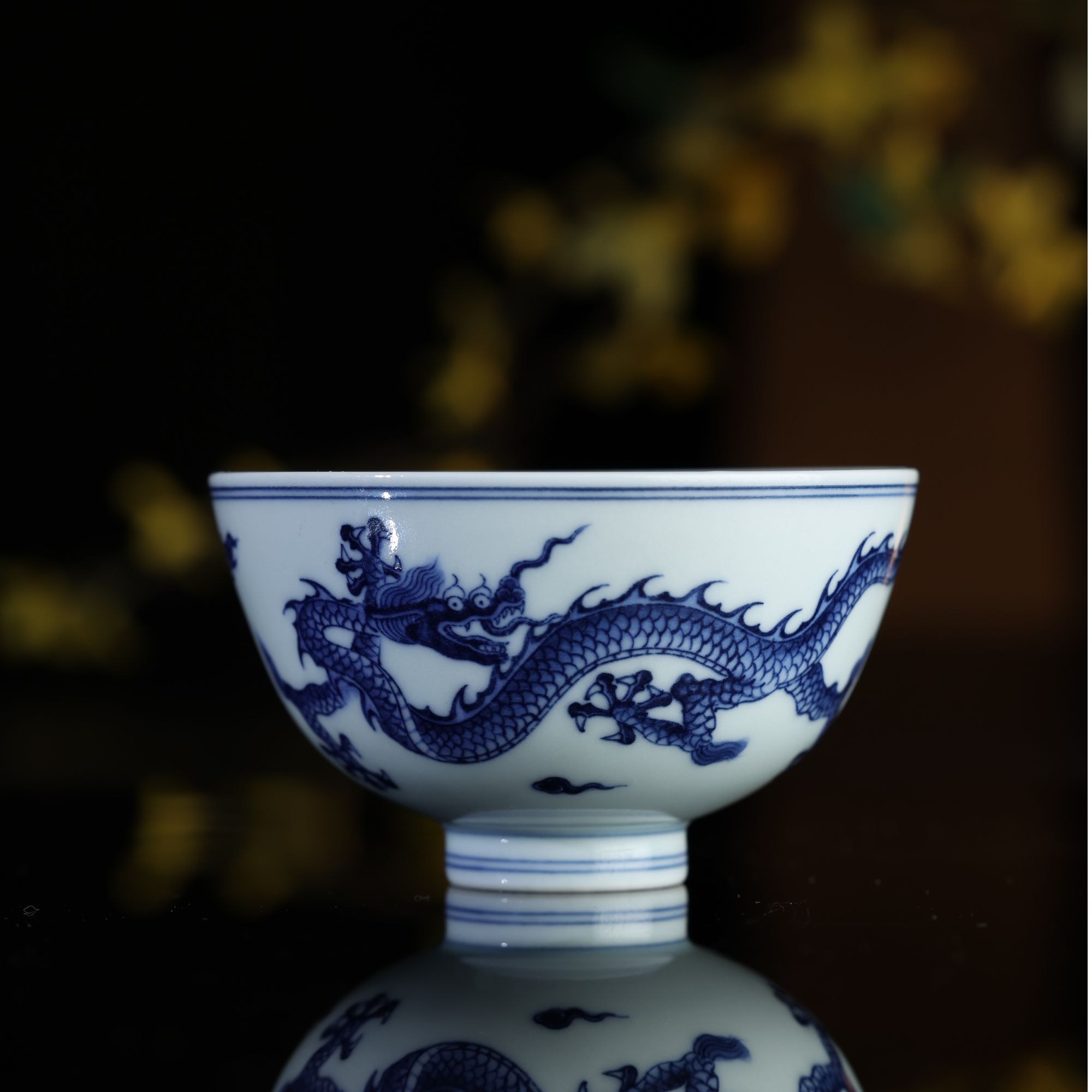 【春风祥玉】仿明龙纹鸡心杯 主人杯 手绘 名窑 纯手工 复古 陶瓷