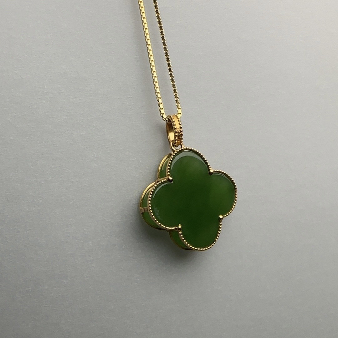 天然和田碧玉18k金四叶草吊坠J高级感礼物礼品14.7*14.7