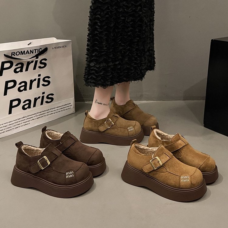 时尚百搭加绒勃肯鞋女2025冬季新款厚底防滑保暖勃肯雪地靴棉鞋