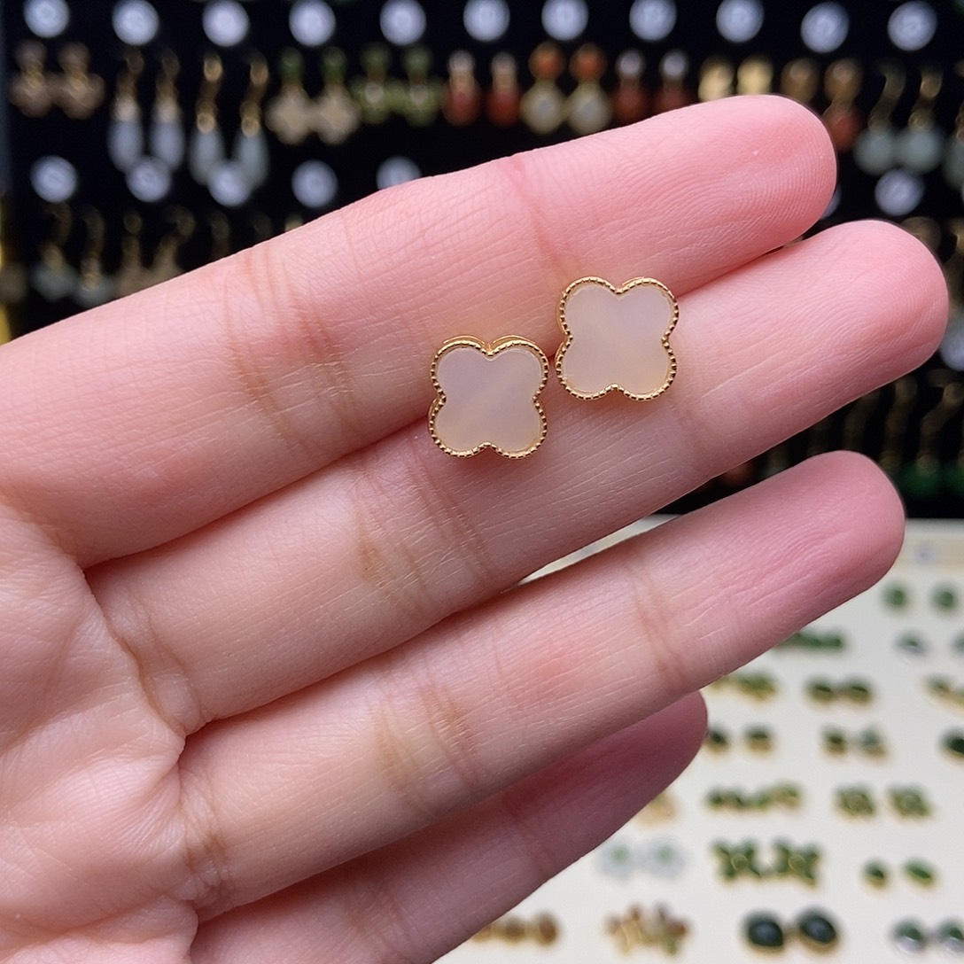 和田玉银S925镀金镶嵌耳饰