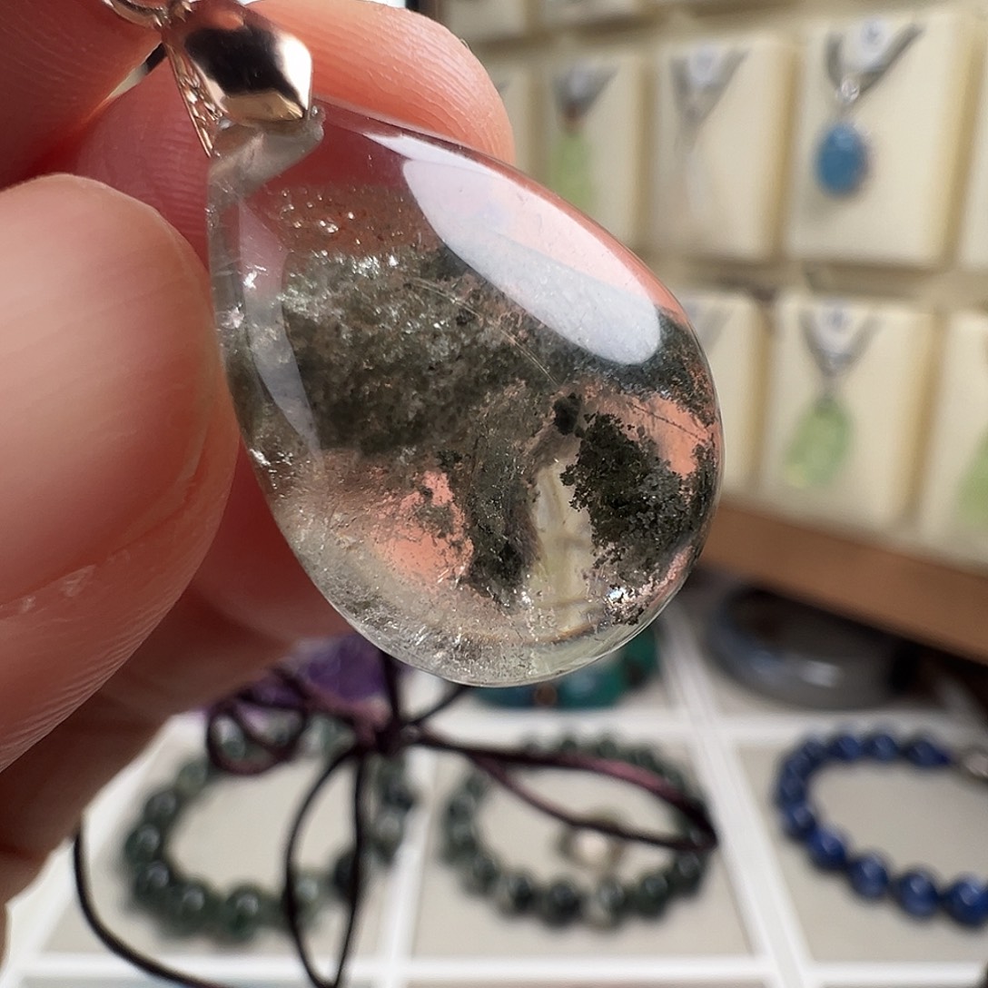 颈饰水晶银S925镶嵌天然幽灵水晶