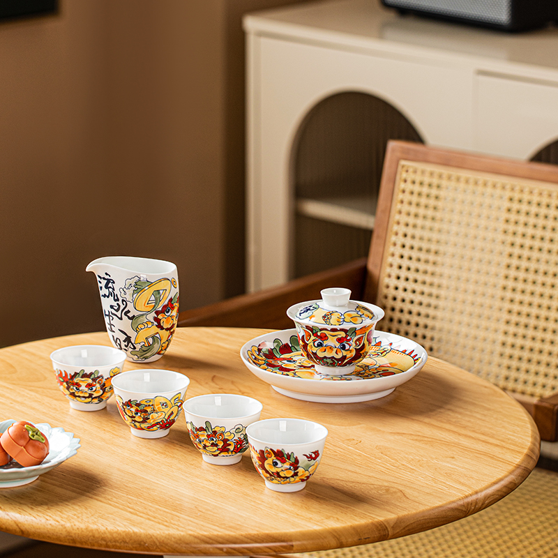 【造辞原创】貔貅套组 景德镇陶瓷 国潮风高档家用送礼喝茶盖碗茶具