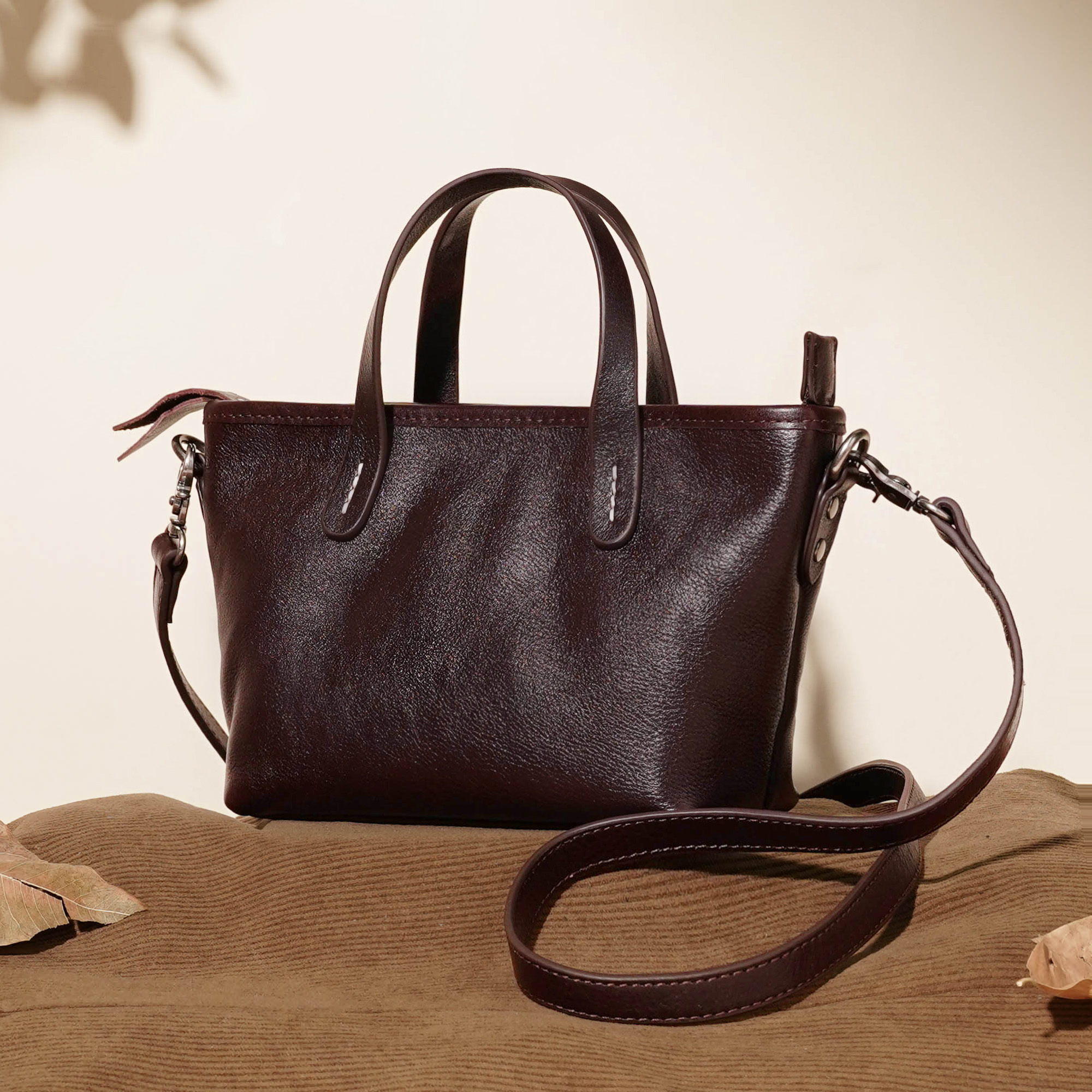 岩牛秋冬新款时尚百搭简约经典头层牛皮单肩斜挎托特女包YN3705