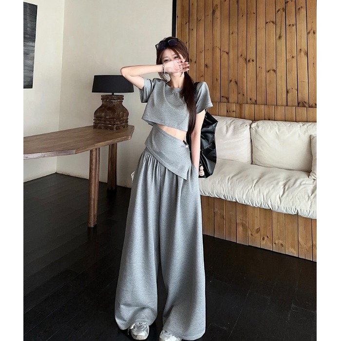 时尚套装女辣妹设计感短袖T恤女夏季高腰显瘦百搭休闲长裤两件套