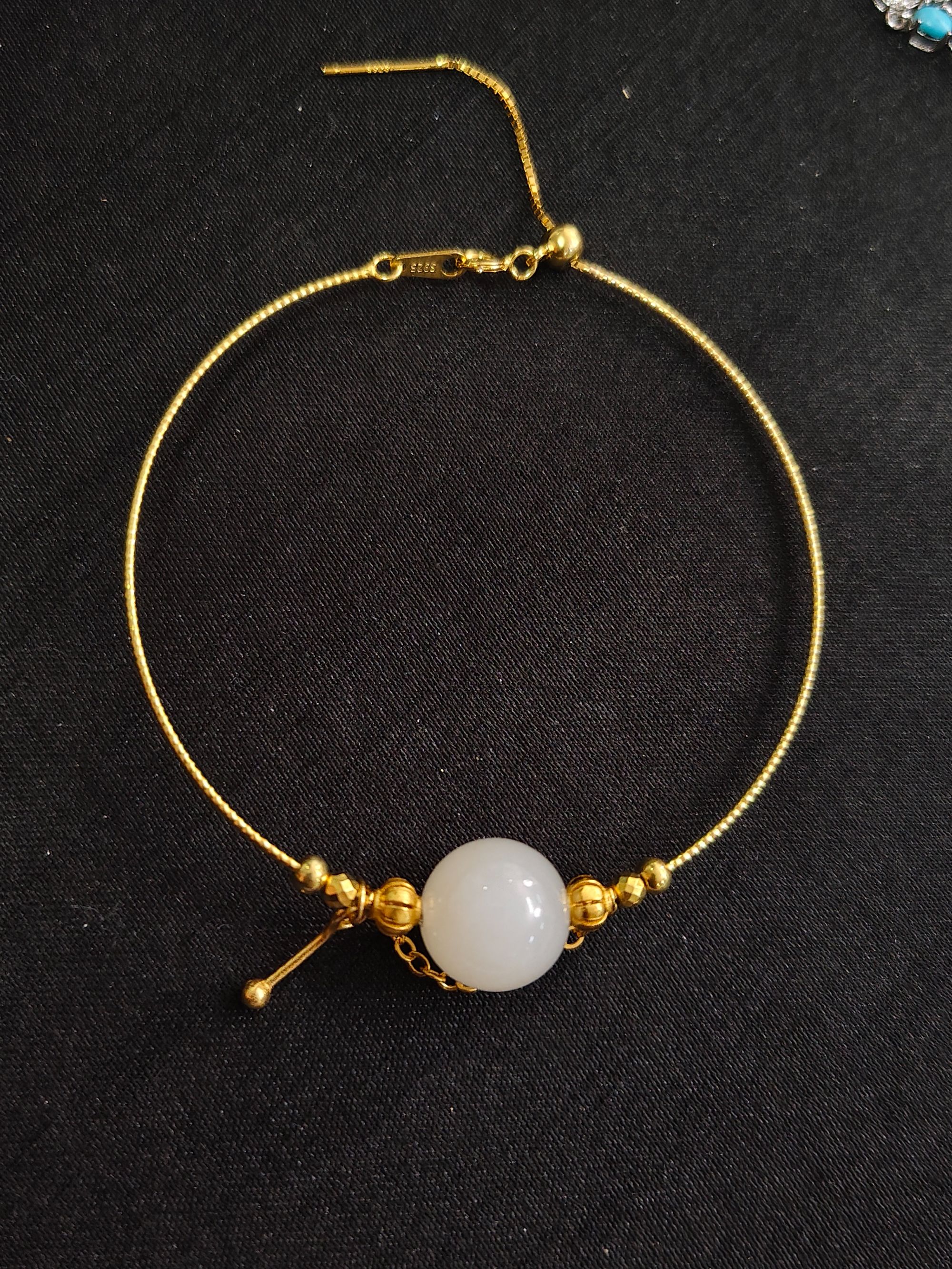 木润【藕粉】天然和田玉藕粉手镯  S925银