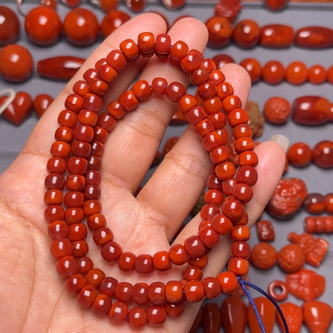 南红玛瑙配饰未镶嵌火焰纹108串卡6.4mm