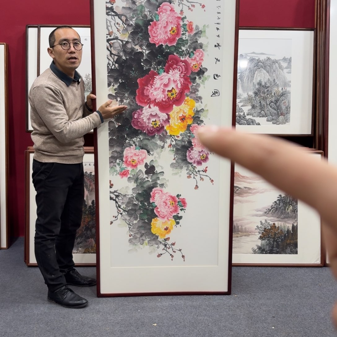 国画带框绘画210/80尺寸牡丹