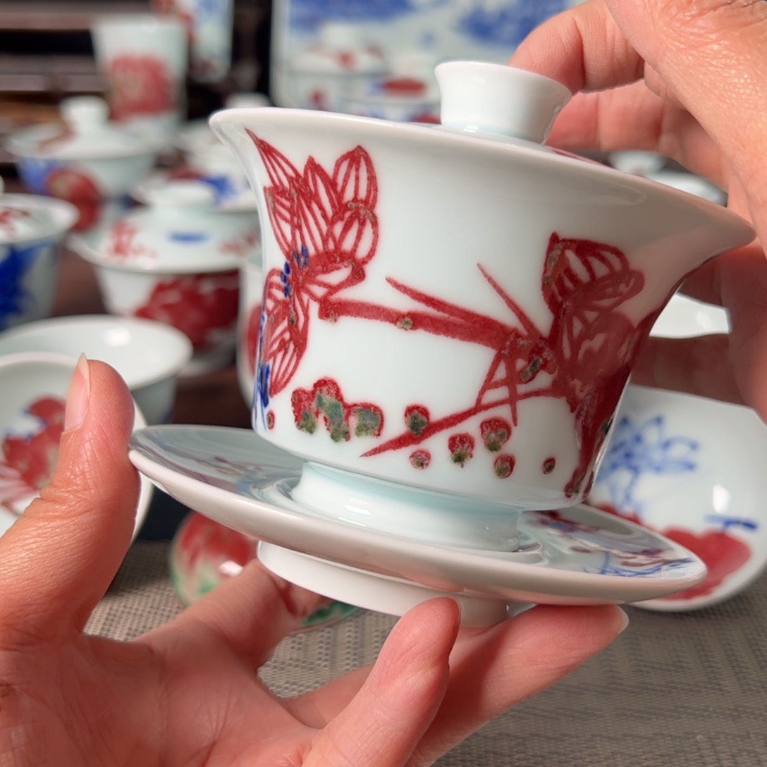 杯原矿青花釉里红瓷器