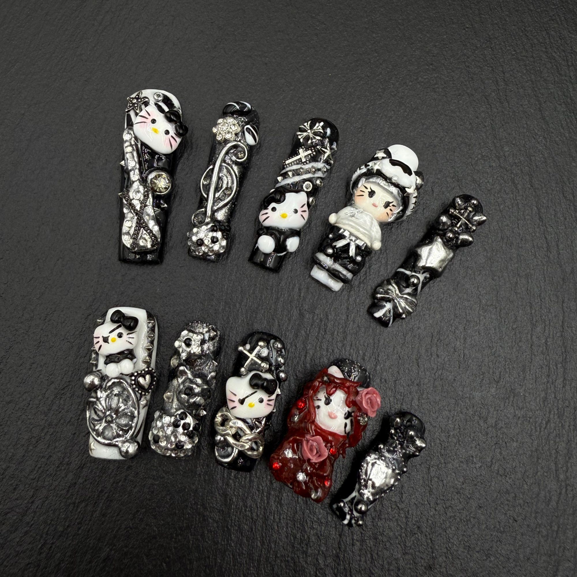 【Dandan出品】朋克kitty  纯手工重工设计娃娃款穿戴甲