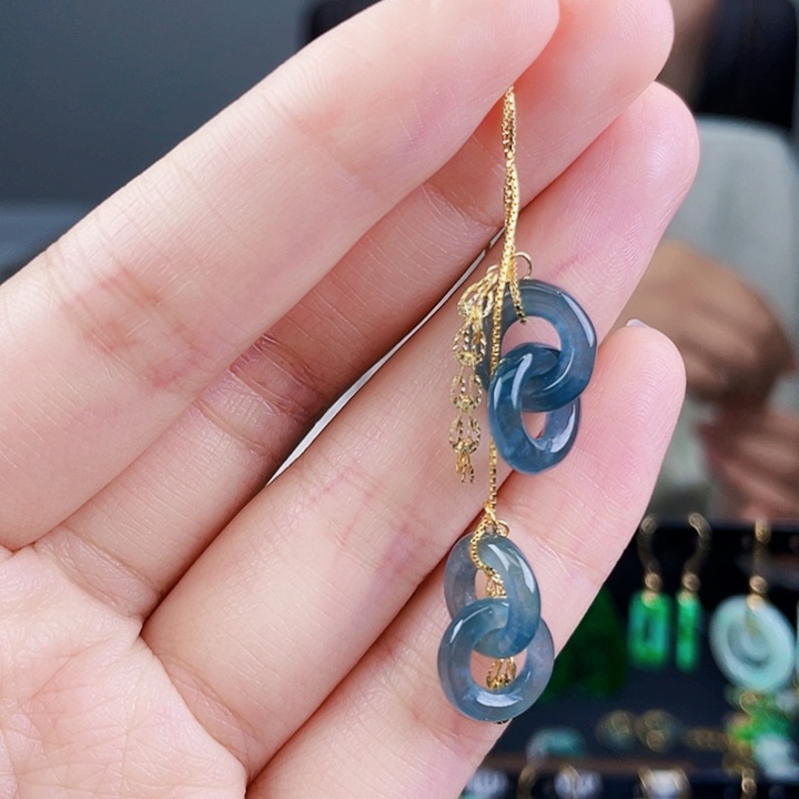 翡翠耳饰银S925镶嵌饰品