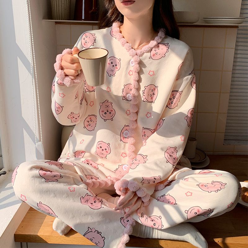 空气棉夹层睡衣女士秋冬季新款可爱卡通乌萨奇长袖两件套装家居服