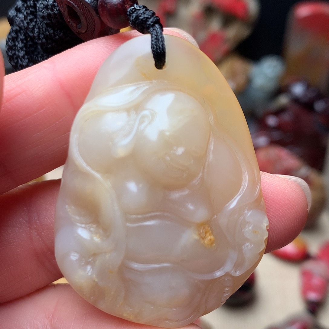 昌化石白田精品弥勒挂件