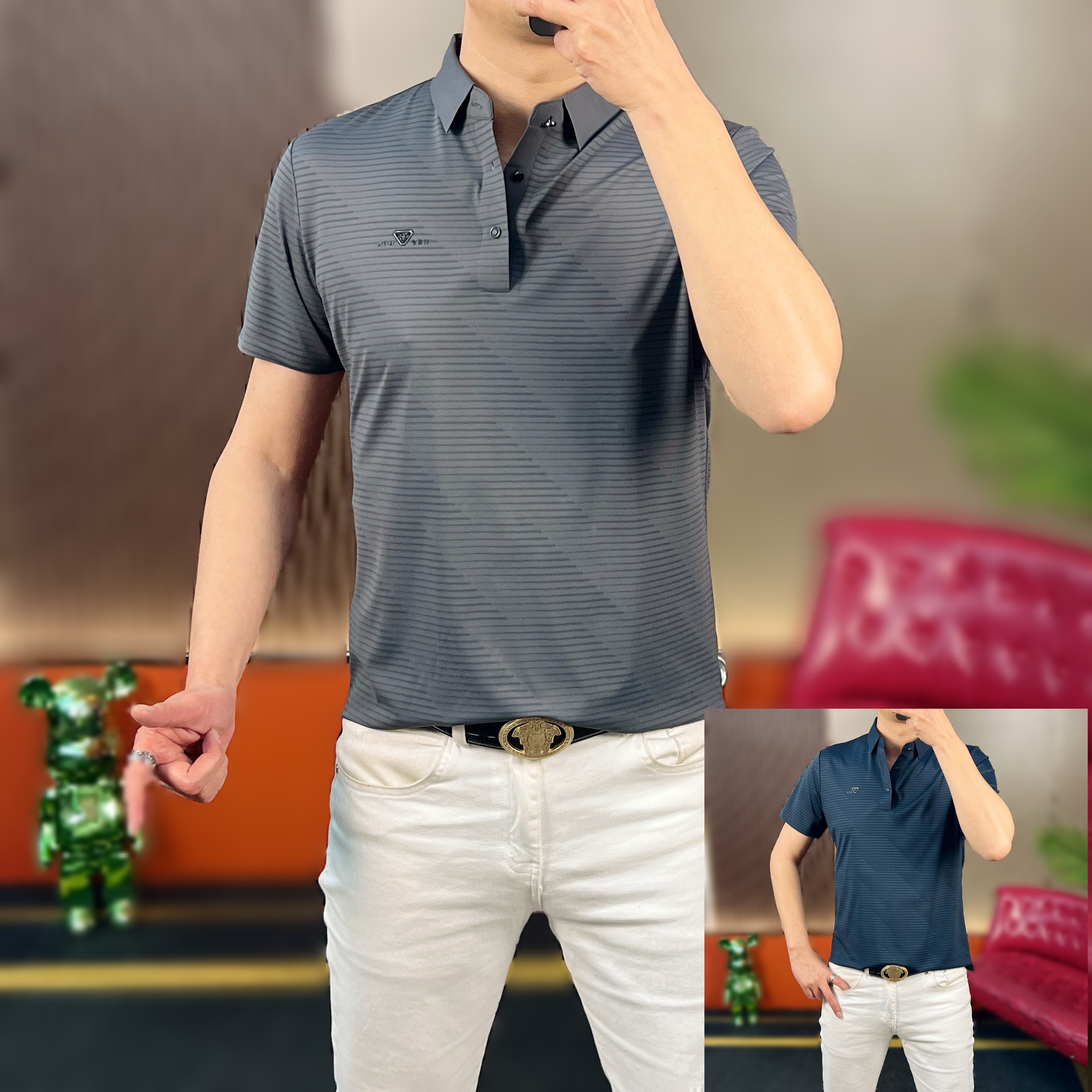 大奔哥欧货男士高品质条纹时尚弹力无痕翻领潮流短袖POIO衫716