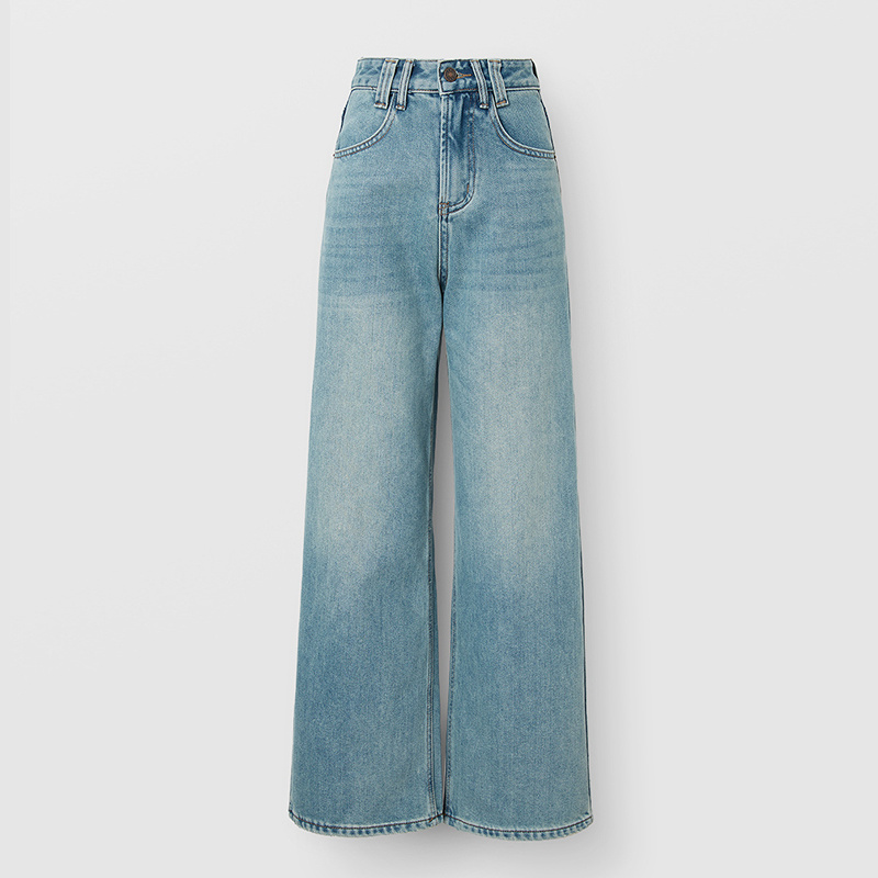 阔腿裤高腰纯色水洗常规女牛仔裤宽松长裤女装休闲YB25441N507