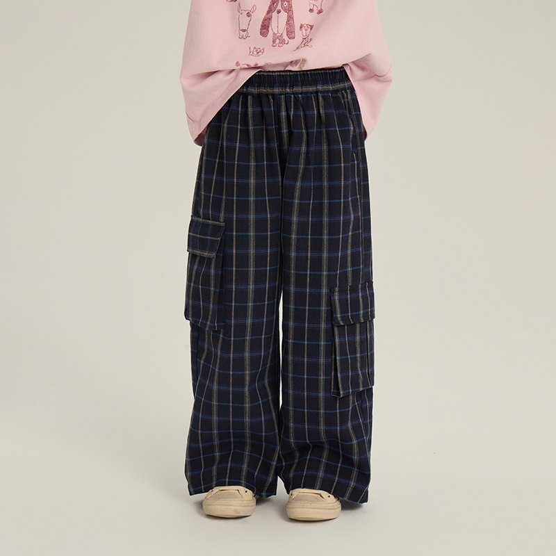【新品】儿童格纹工装直筒裤2025秋季女童休闲百搭长裤子潮25F182