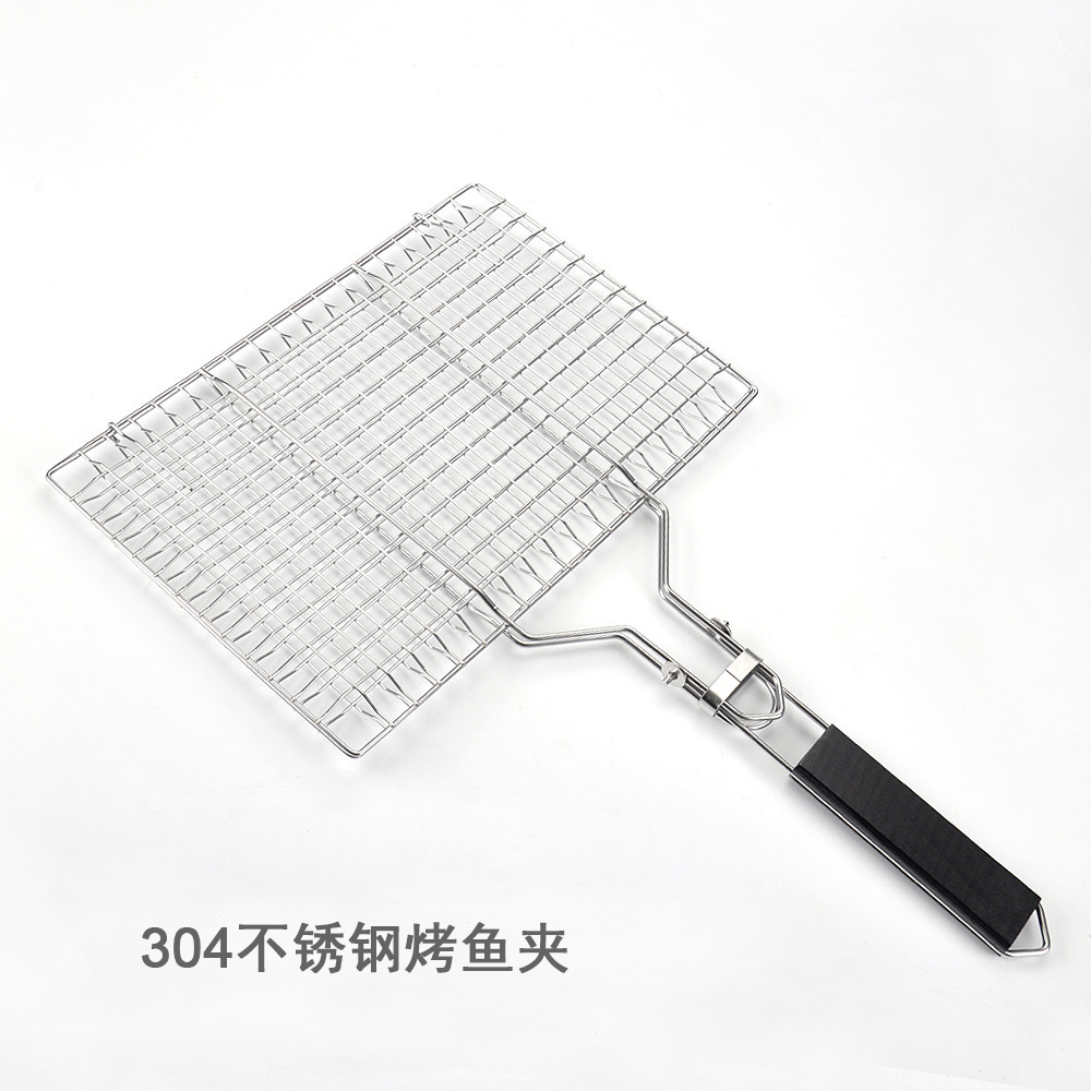 304不锈钢烤鱼夹烤蔬菜鸡架拍子 不锈钢烧烤网