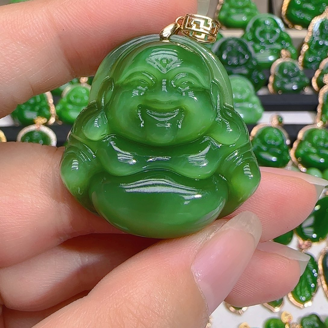 和田玉（碧玉）吊坠(不含链)18K金镶嵌