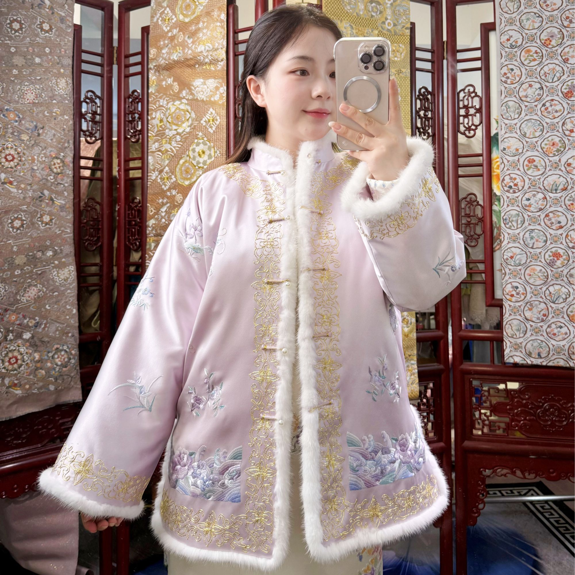 【阅聆 ·  海上生花】冬季新款桑蚕丝手工苏绣国风新中式气质太太服