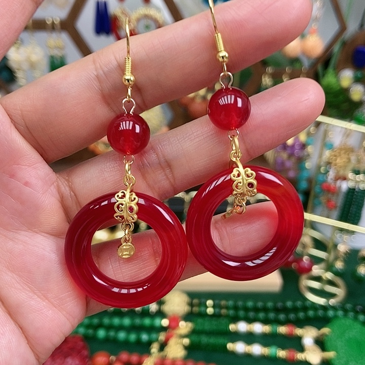 玛瑙/玉髓合金耳饰