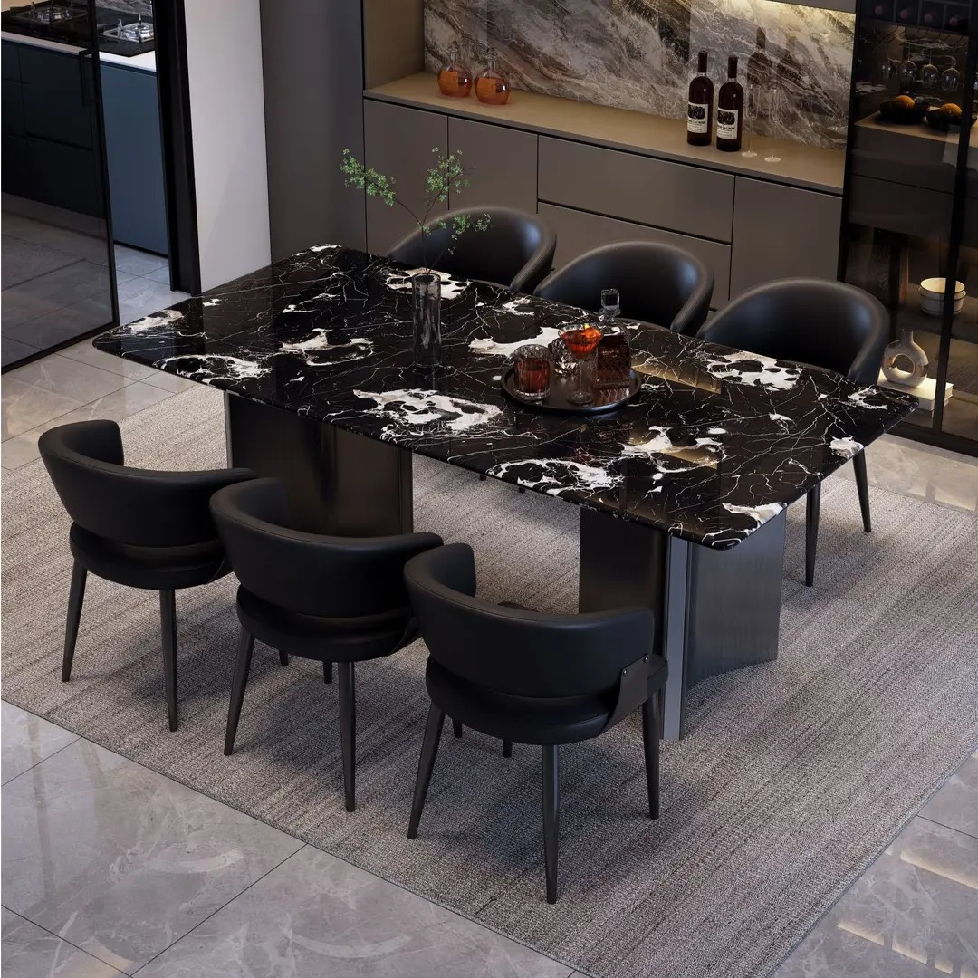 轻奢高级感大理石餐桌现代简约长方形家用餐桌椅组合小户型吃饭桌
