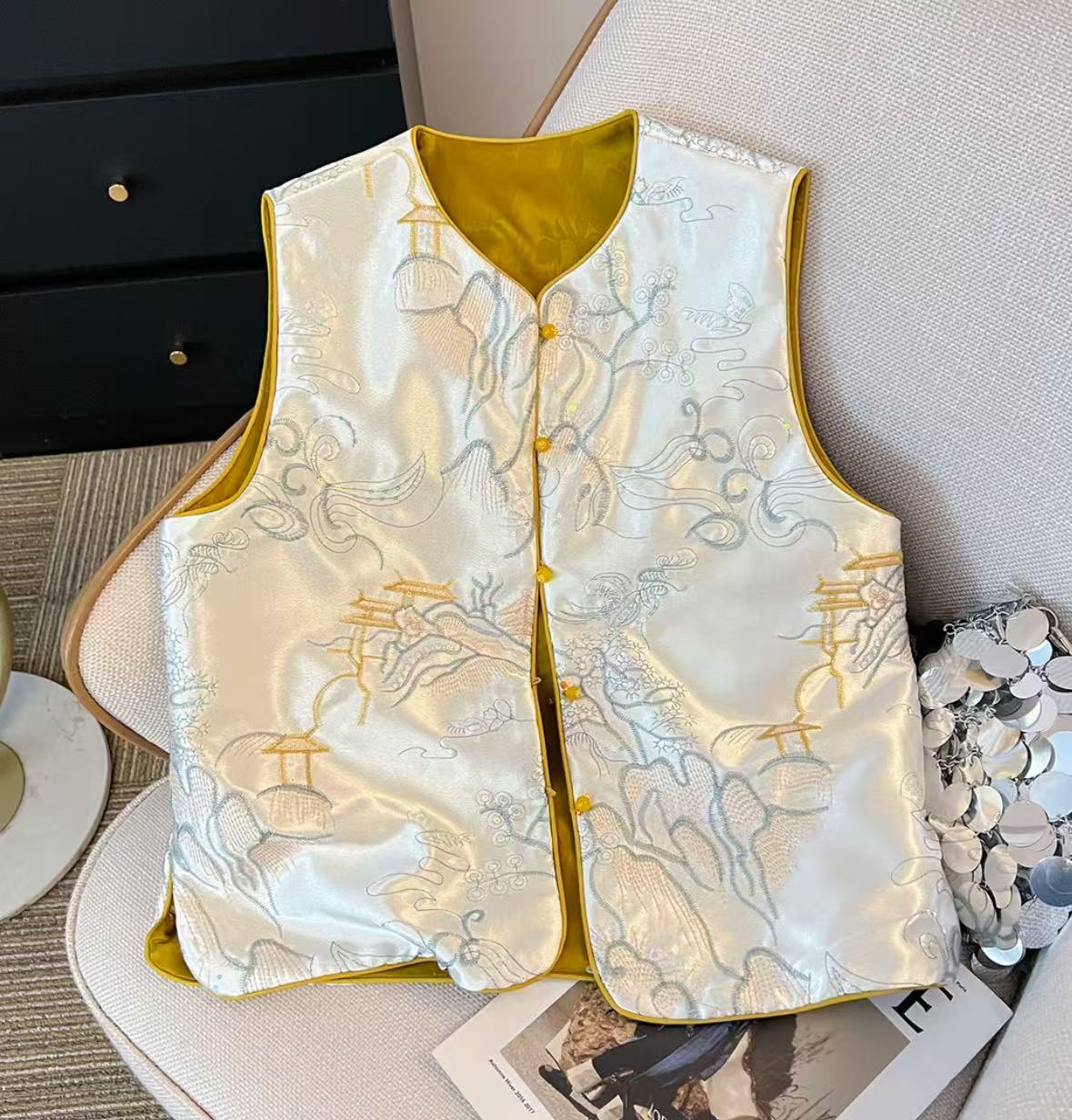 新中式国风气质白色马甲复古