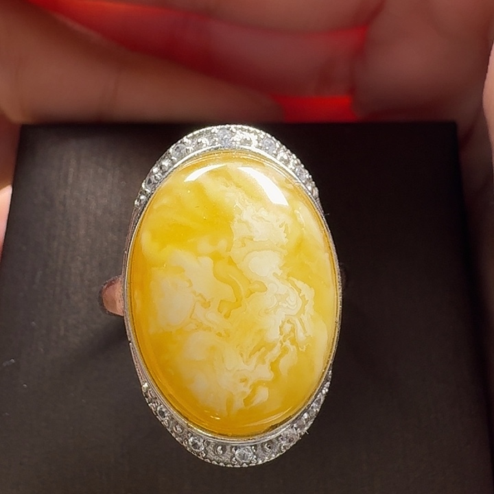 蜜蜡银S925镶嵌戒指戒指