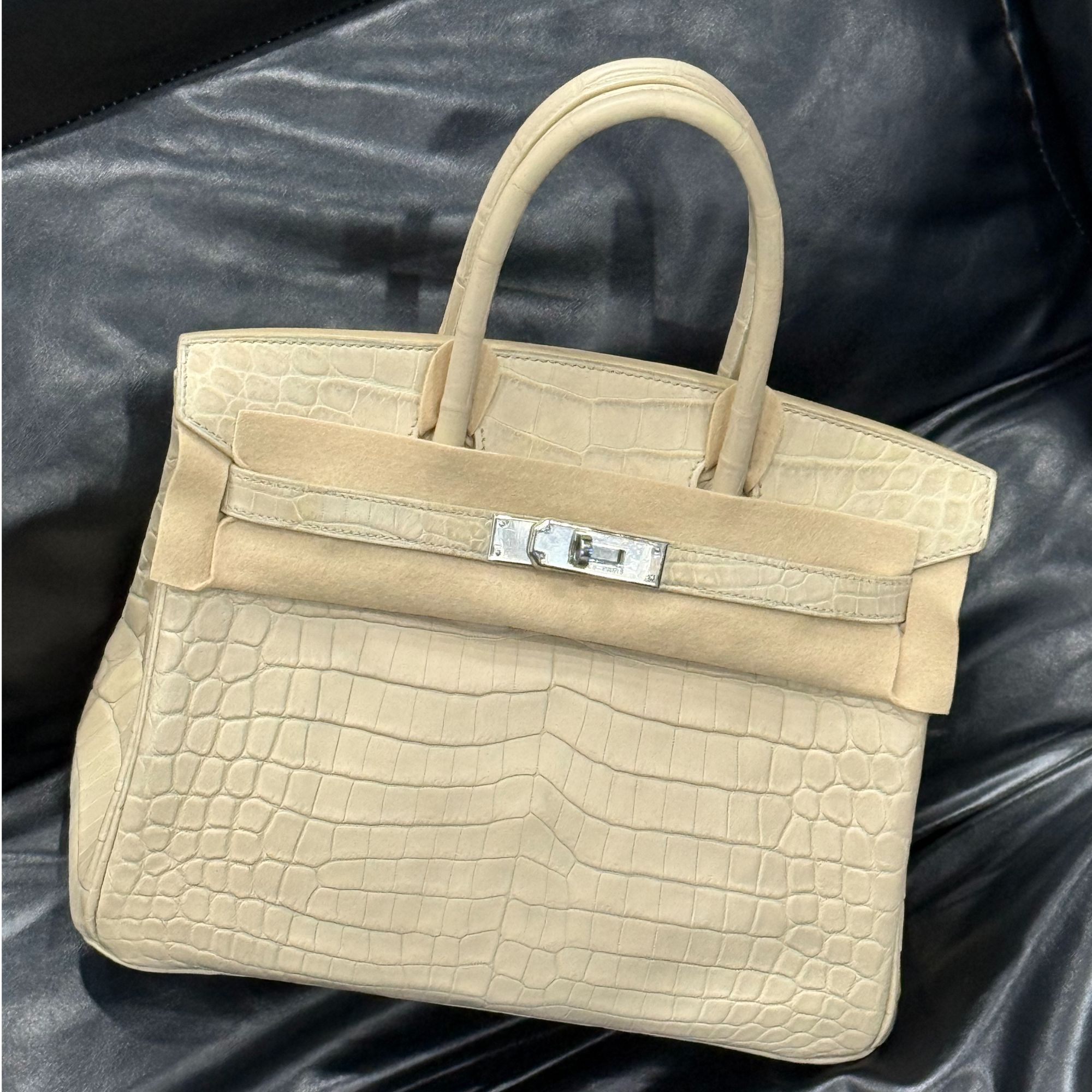 99新 Hermes/爱马仕  birkin30 羊毛白 银扣 雾面 两点 框F刻