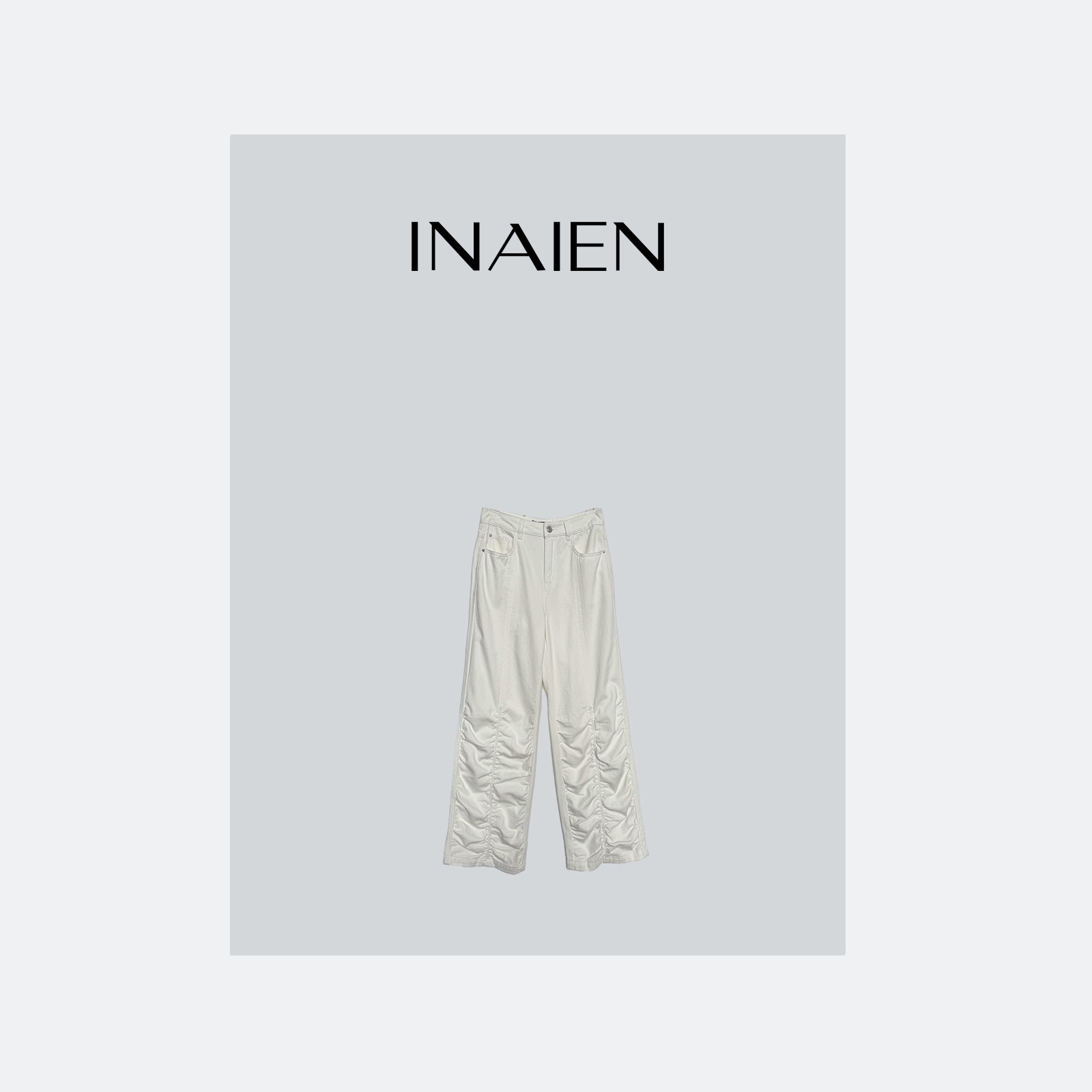 【INAIEN】线上款“梨泰院日落” 缩褶印花牛仔裤N6582