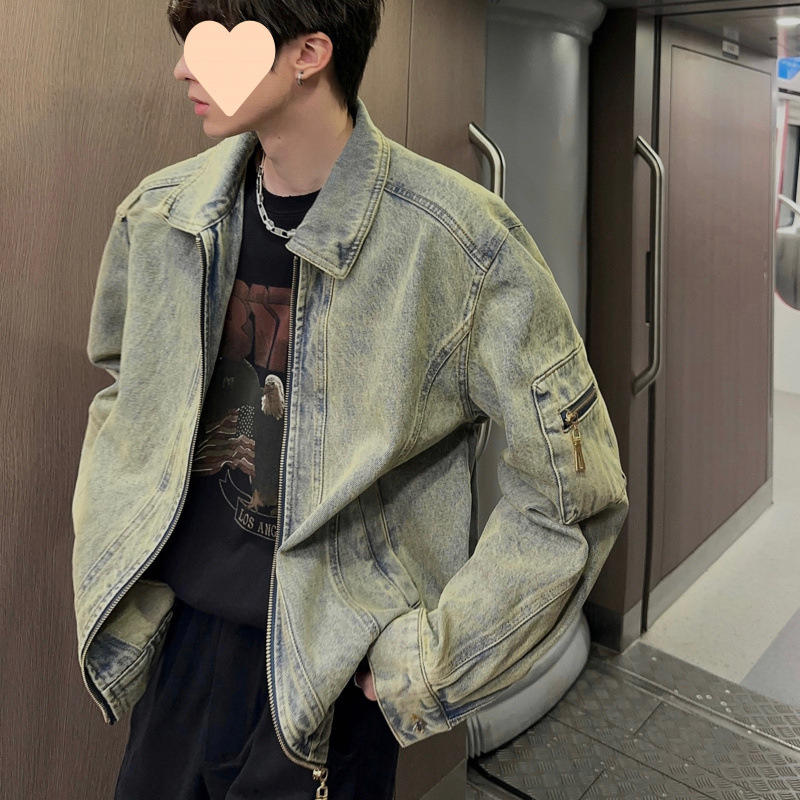 做旧水洗牛仔夹克男士春秋季新款痞帅高街外套美式情侣翻领上衣潮