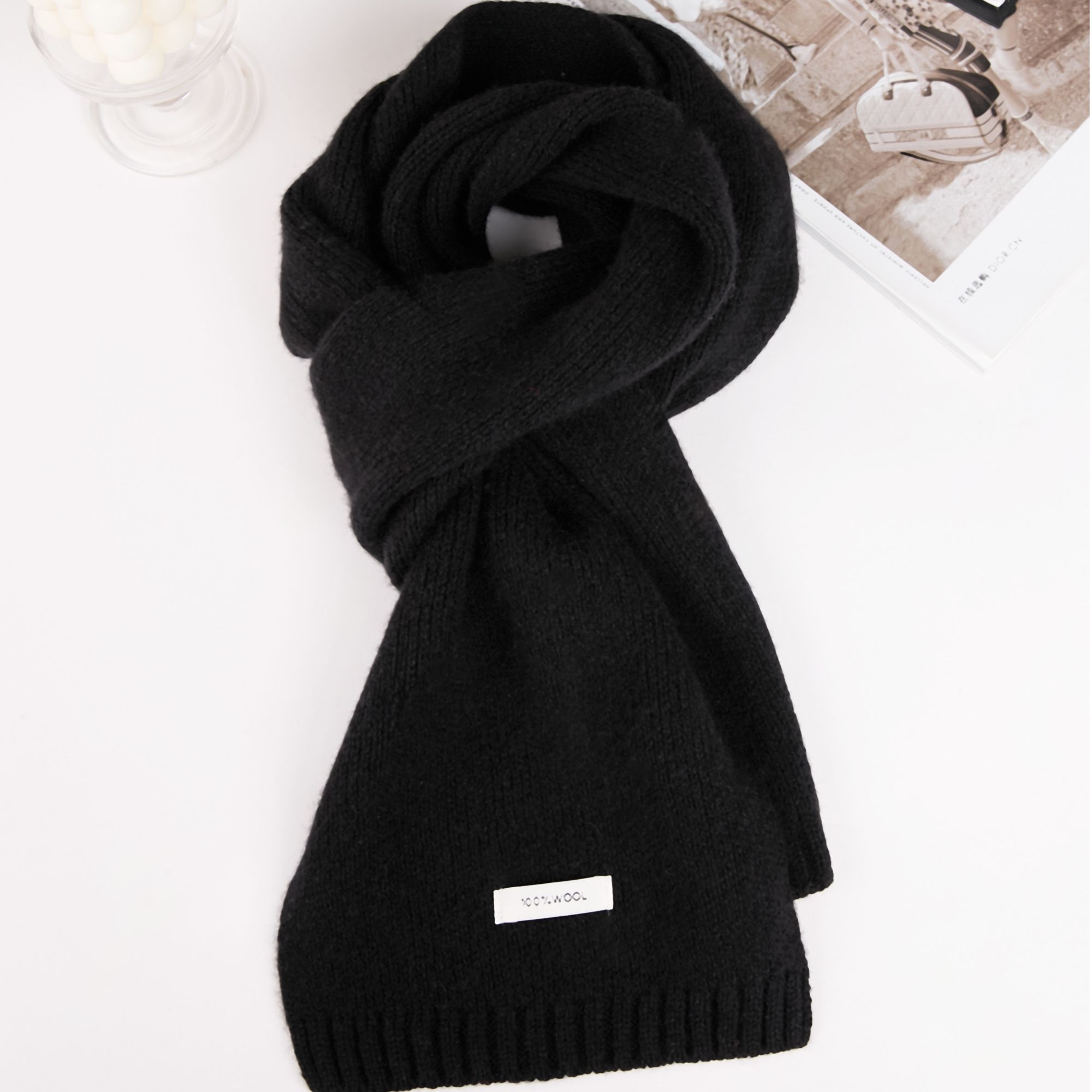 梦燕黑色纯羊毛围巾DF02B5001D