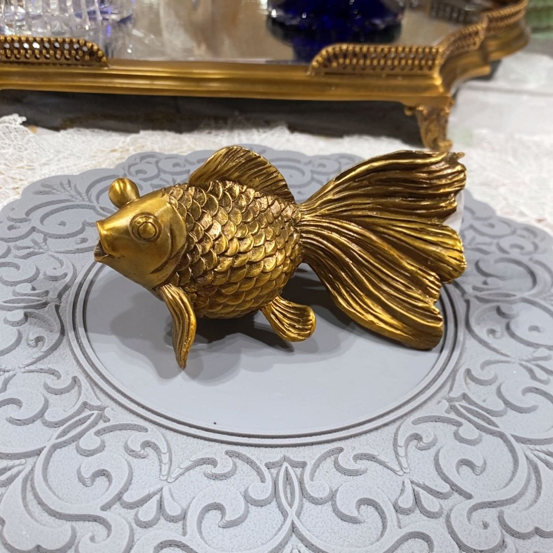 摆件F3289纯铜金鱼摆件茶宠大号