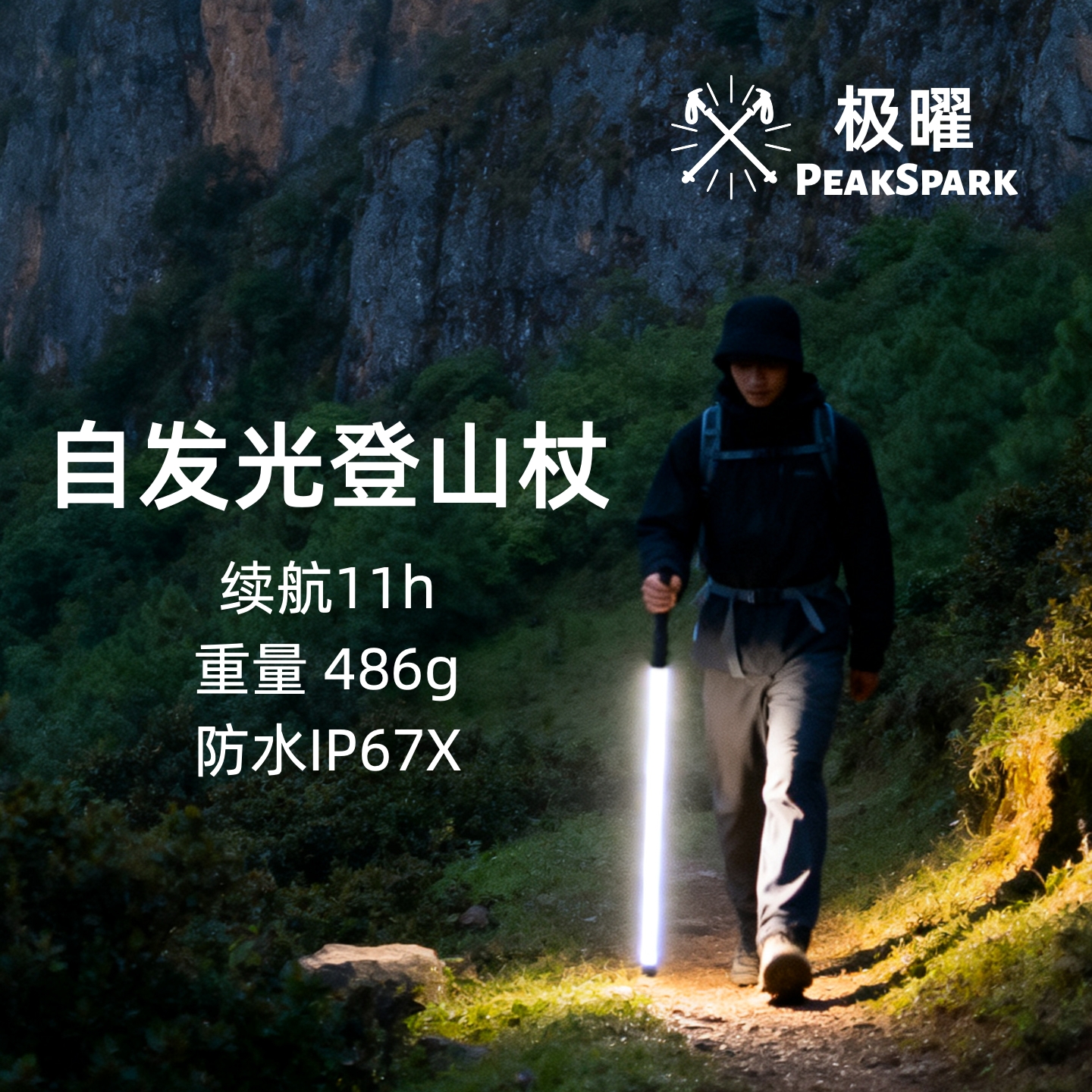 发光登山杖专业夜爬设备手杖超轻照明徒步出行便捷登山可批发