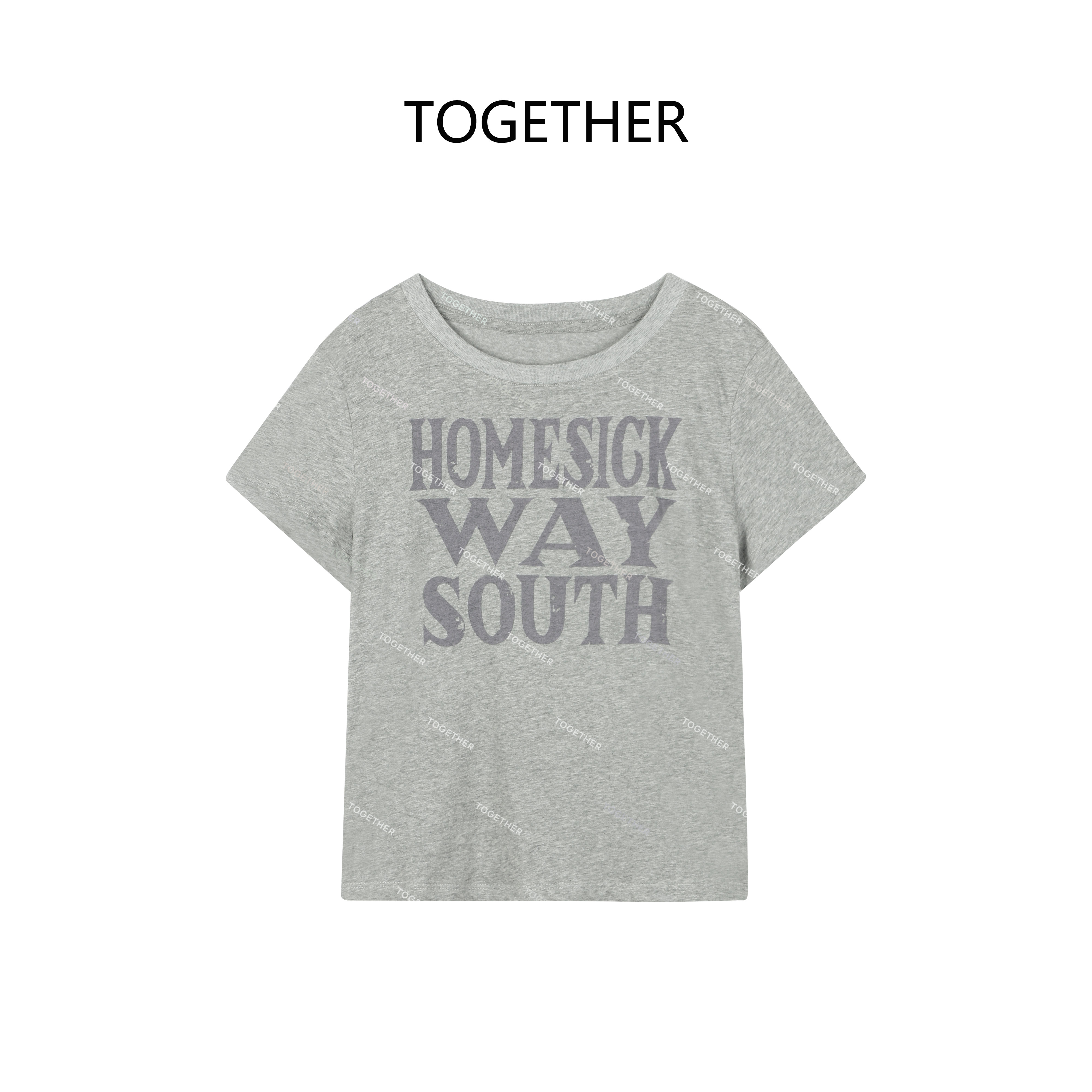  【TOGETHER】· 棠烟 · 夏季美式圆领正肩短袖T恤字母印花上衣W9211
