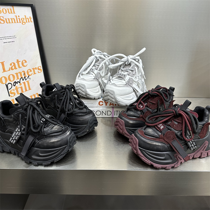 女士女款时尚休闲百搭厚底系带拼色复古黑色潮流ins黑红潮流潮鞋