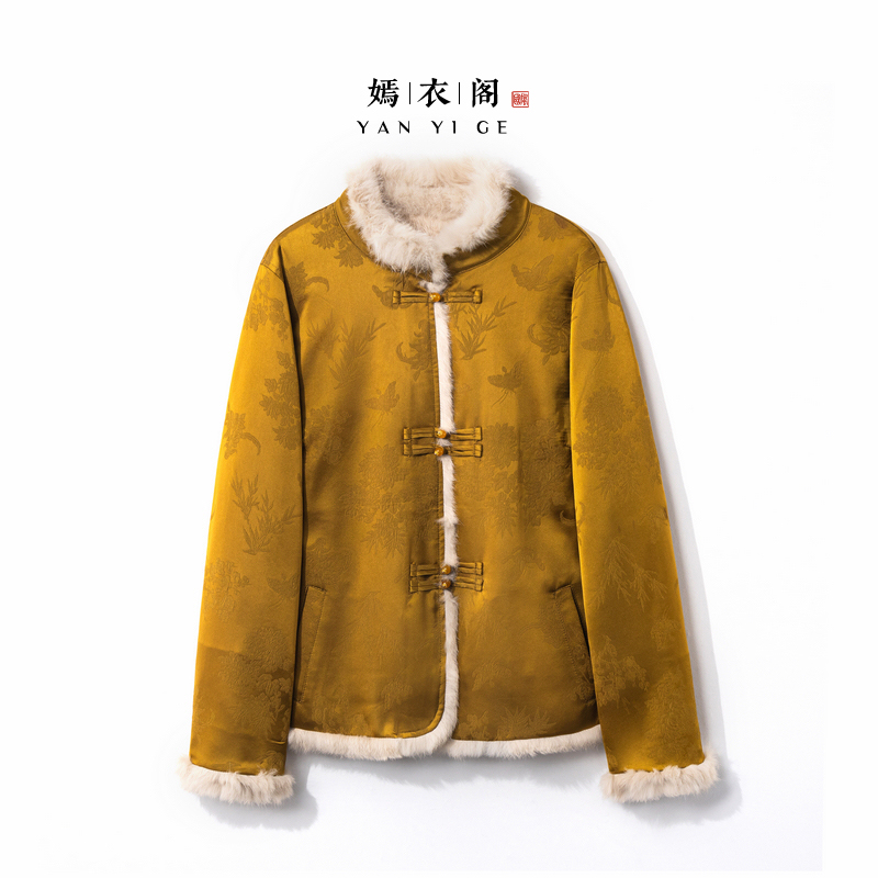 【雪月】2025新款新中式上衣女式冬季加厚宽松国风显瘦兔毛提花外套