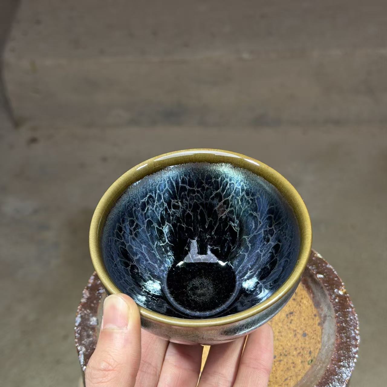 建窑建盏 蓝莲花 茶器主人杯礼盒装带溯源证书   电烧 