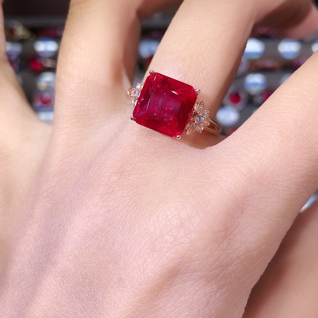 无925银鸽血红色戒指玫瑰金