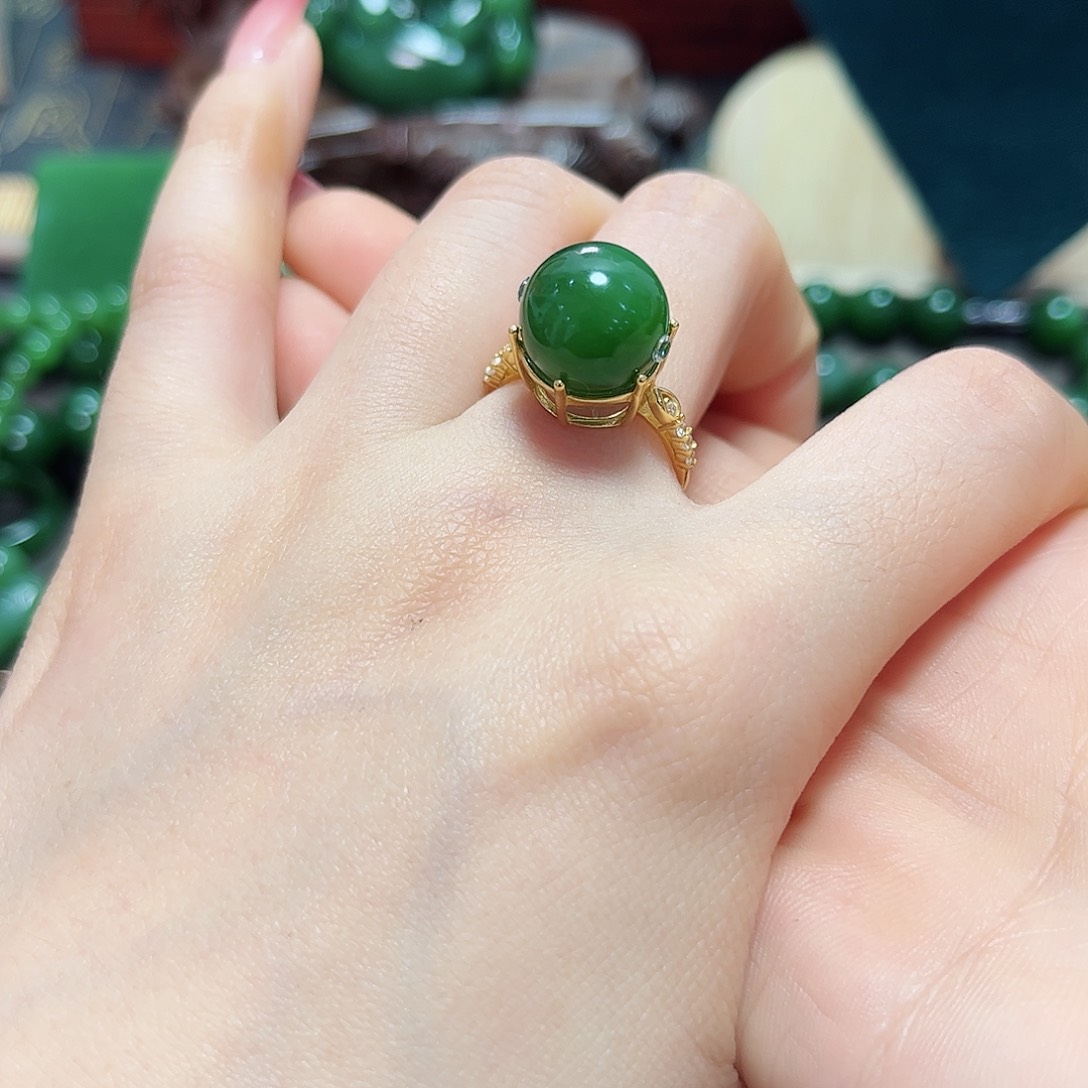 和田玉戒指银S925镶嵌