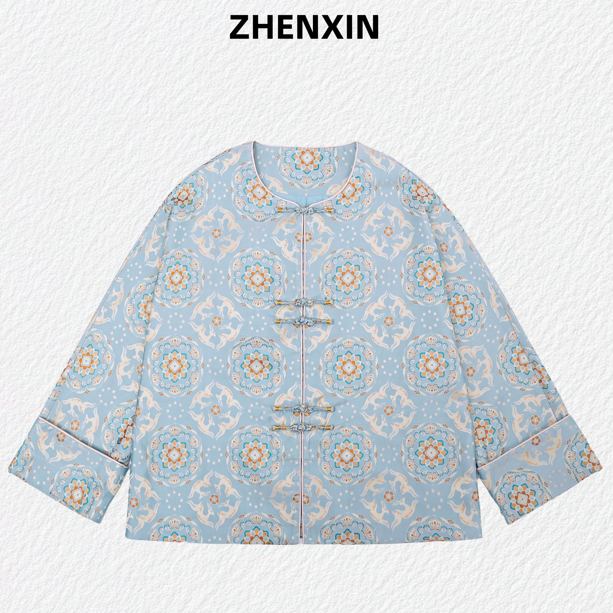 【宝花奔鹿】钱小萍正品老宋锦新中式国风外套上衣春秋百搭气质真丝