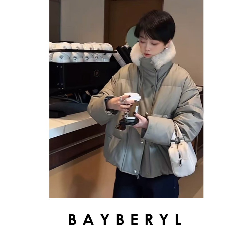 BAYBERYL老贝北极圈*毛领保暖百搭休闲皮羽绒服YRF5I1347-11/2