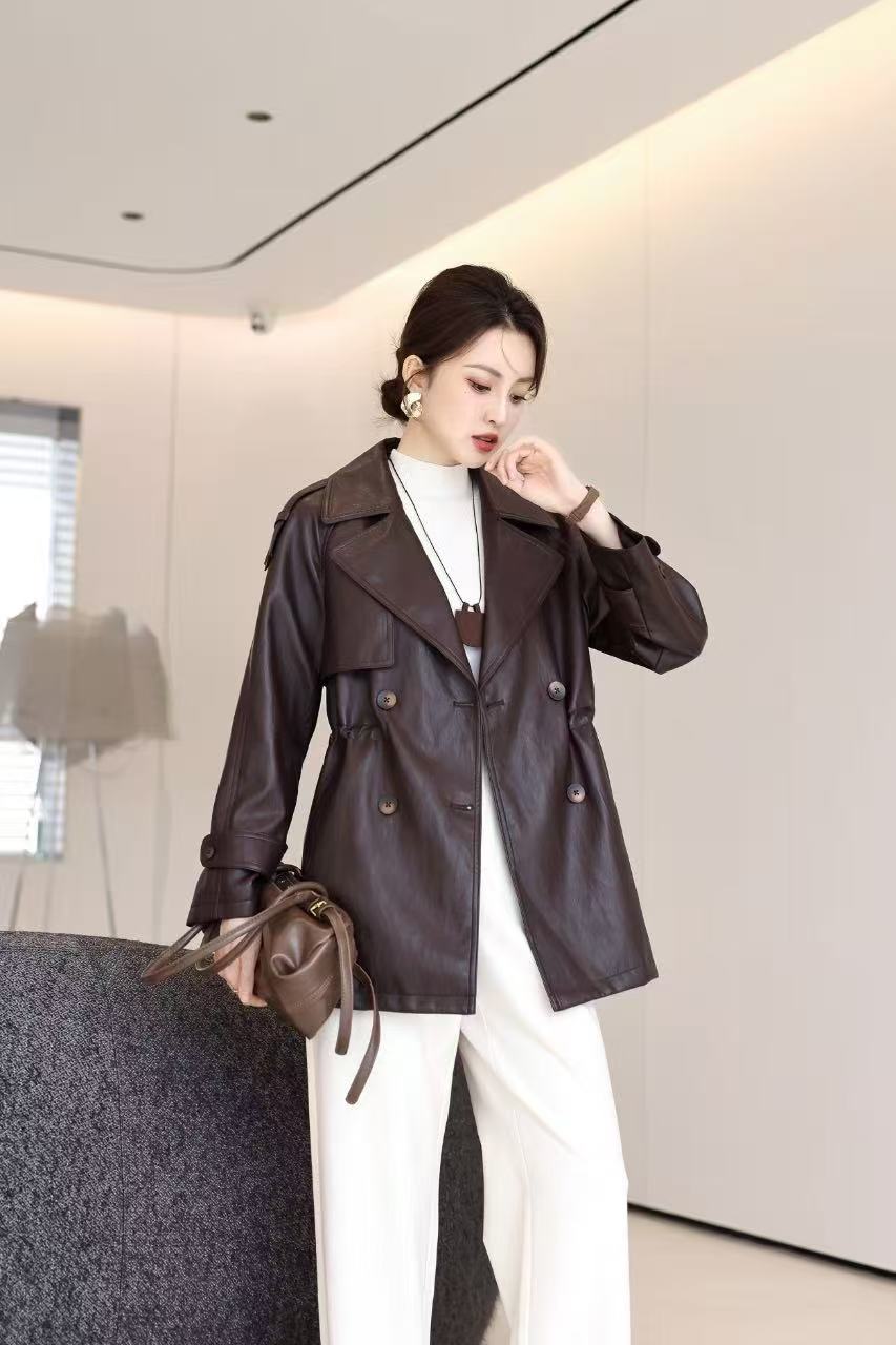 新款海宁皮衣绵羊皮中长款束腰修身型秋冬款韩版肌理感