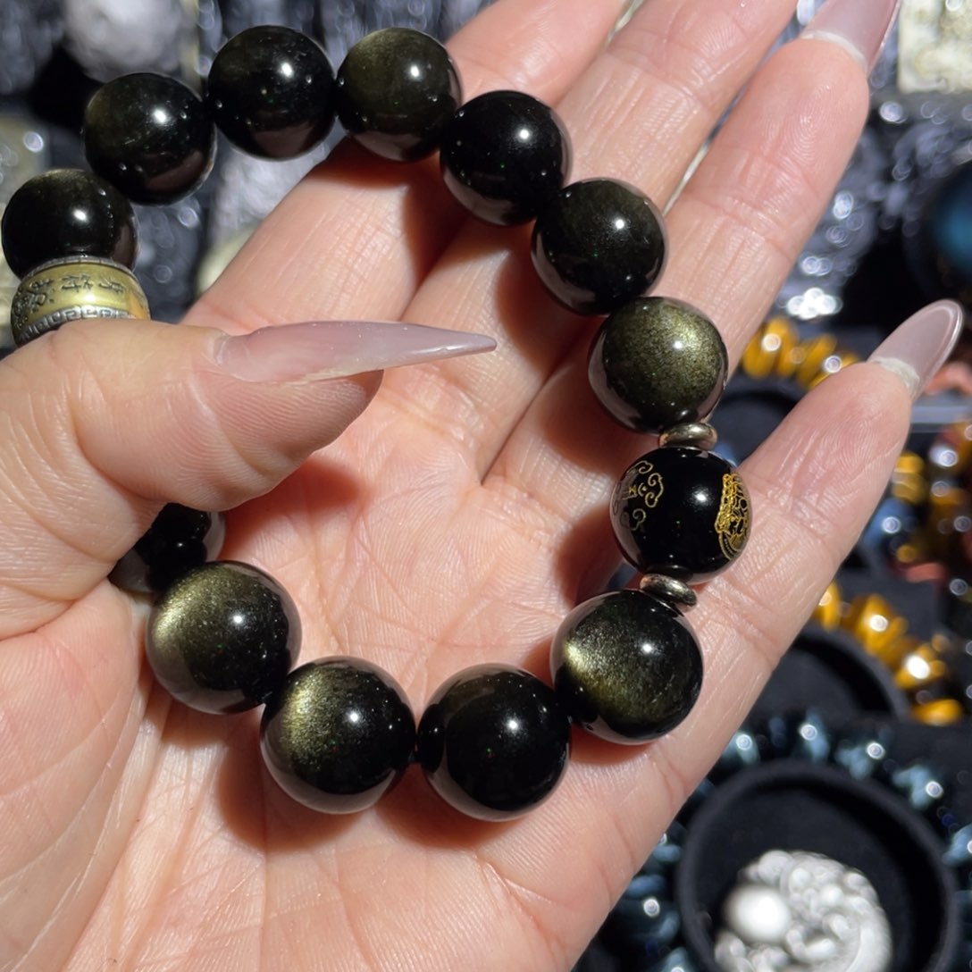 黑曜岩未镶嵌手链D****勋鸡12mm