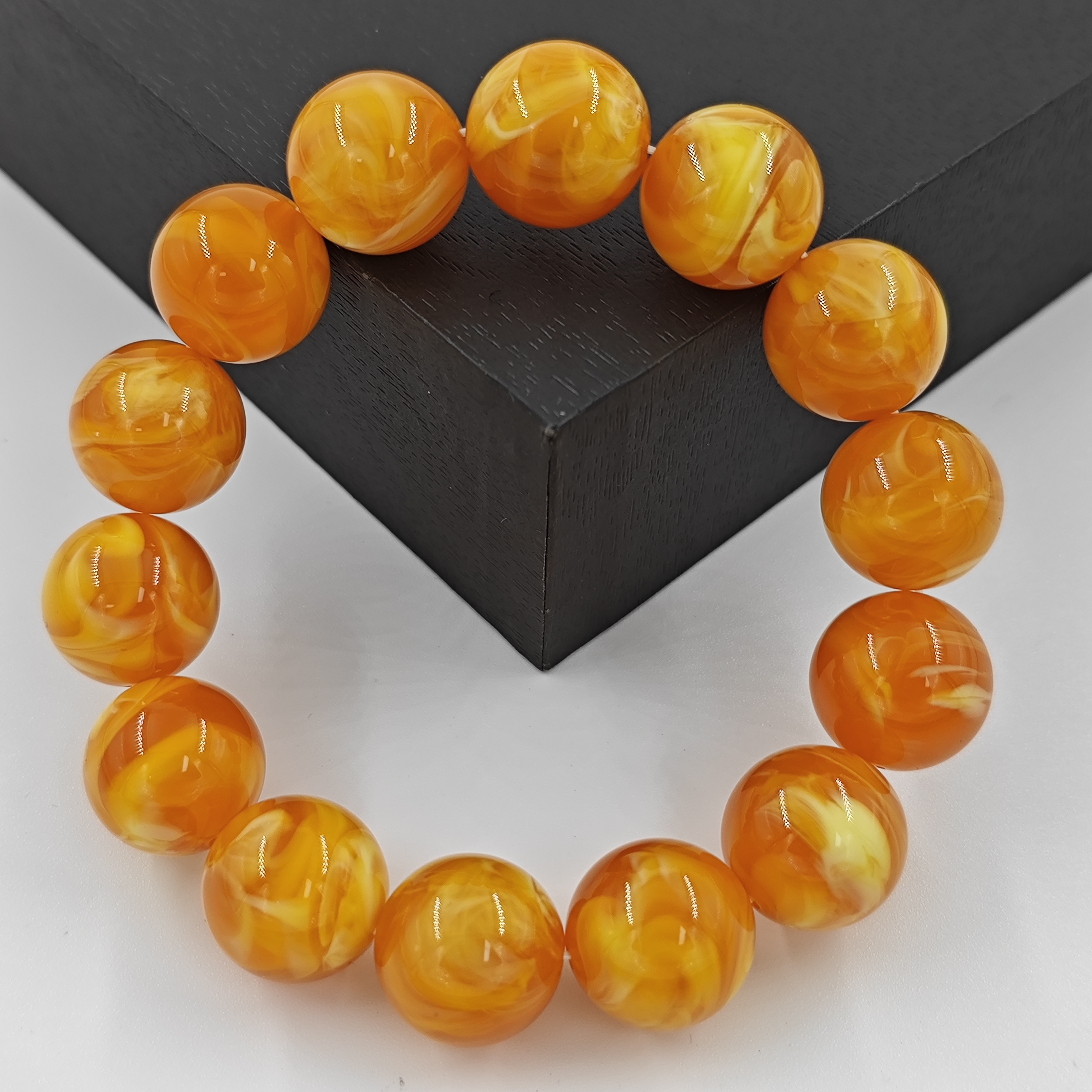  G282古风气质百搭精美黄橙纹路树脂手串手链