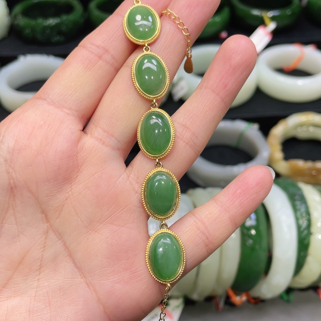 银S925镶嵌手链和田玉