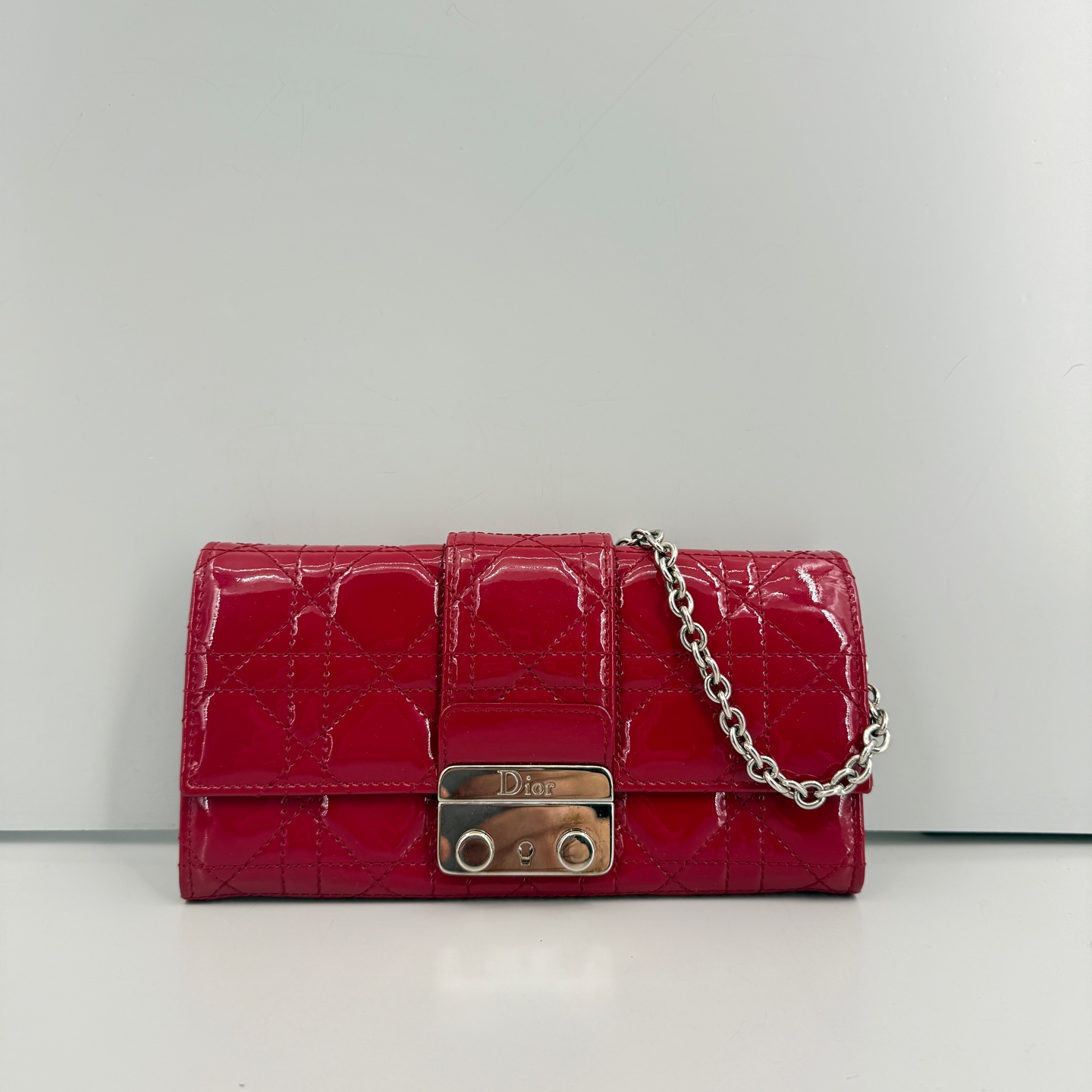 95新 DIOR/迪奥 优选/红色漆皮菱格纹链条包/19×10×3/Z11243